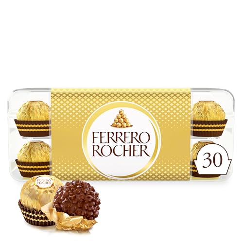 Ferrero Rocher Pralines, Chocolate Gift, Mothers Day Gift, Chocolate Hamper, Whole Hazelnut Covered in Milk Chocolate and Nuts, Box of 30 (375g)