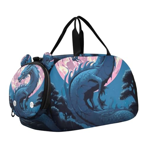 YETTASBIN Sport Travel Duffel Bag for Girls Boys, Scary Dragon Large Waterproof Weekender Overnight Bag, Detachable Shoulder Strap Gym Bag with Shoe Compartment & Wet Pocket