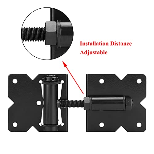 Dreamxiang Self Closing Gate Hinges Adjustable Heavy Duty Hardware 90 Degree Gate Hinges Kit for Wood/Vinyl/Metal/Outdoor Fence, with Self-Tapping Screws and Swing Adjuster Tool, 2-Pack, Black Finish by Dreamxiang - Image 2