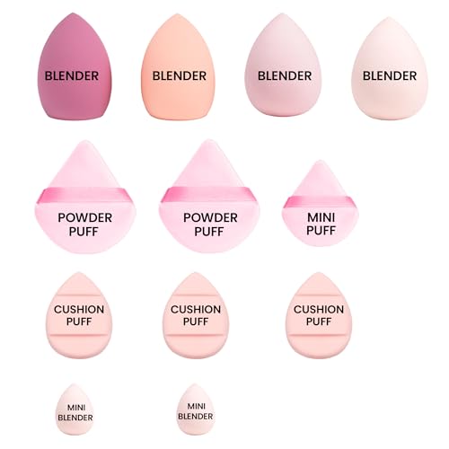 Image of Fashion Colour Just Dab!! 12PCS Makeup Sponge Set | Beauty Blender, Powder Puff & Cushion Puff | Foundation, Concealer & Powder Applicators | Soft, Flexible & Reusable | All Skin Types (04)