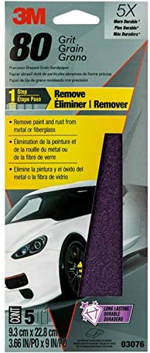 3M Performance Sandpaper, 03076, 80 Grit, 3 2/3 in X 9 in, 5 Sheets Per Pack