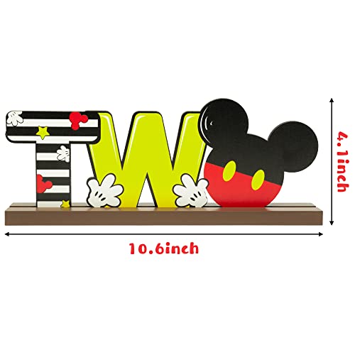 Laffact Letter Two Sign Wooden Table Centerpiece Cartoon Mouse 2Nd Birthday Party Supplies Table Decoration Two Years Old Birthday Wood Table Sign Milestone Photo Props For Kid Baby Shower Photo Props #TOP1