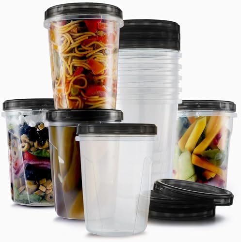 Image of Tafura 10 Pack Leakproof Freezer Containers for Food with Twist Top Lids - 32 Oz BPA Free Reusable Plastic Soup Containers with Screw On Lids - Ideal for Meal Prep, Organization - Midnight Black Lid