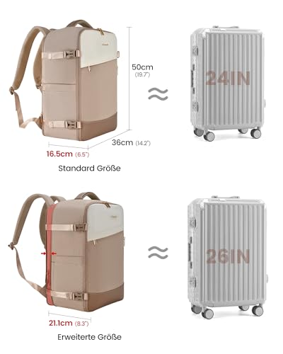 LOVEVOOK plecak podręczny, plecak podróżny dla kobiet, rozszerzalny design, plecak podręczny do samolotu, plecak podróżny jako torba kabinowa do podróży i biznesu, 50x36x20cm-50L