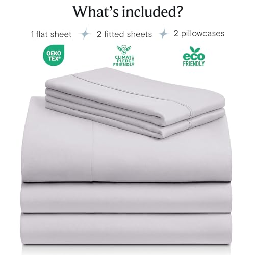Image of LuxClub 5 PC Sheet Set Bed Sheets Deep Pockets 16 inch Eco Friendly Wrinkle Free Cooling Machine Washable Hotel Bedding Silky Soft - Dove Gray Split King