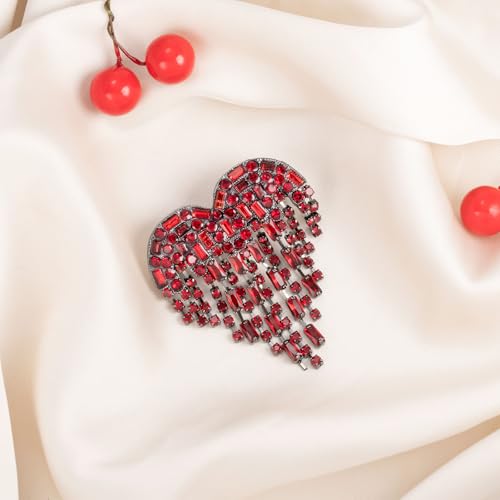 Image of LAXPICOL Vintage Cute Red Love-Heart Austrian Crystal Brooch Broach Pin for Women
