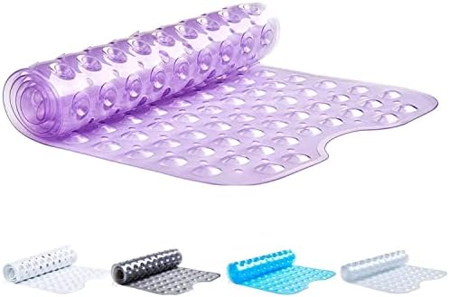 TranquilBeauty Non-Slip Bath Mat with Suction Cups | Purple 100x40cm/40x16in Extra Long Bathtub Mats | Anti-Mould, Machine-Washable, Latex-Free | Shower Mat Ideal for Elderly & Children