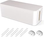 Boîte de gestion de câble, grand organisateur de cordon pour cacher la bande de puissance & Sous le bureau, TV Hider de fils d'ordinateur avec clips de câble & Cravates réutilisables pour le ménage/bureau (blanc)