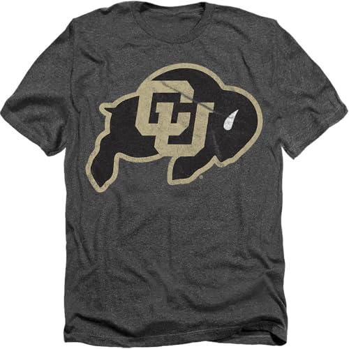 University of Colorado Official Distressed Primary Unisex Adult Heather T Shirt, Charcoal Heather, Large
