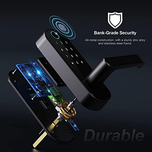 Wifi Smart Lock, Dermum Biometric Fingerprint Keyless Entry Door Locks With Handle, Digital Electronic Keypad Door Lock, App Control, Auto Lock, Front Door Home Office Airbnb, Gateway Included #TOP5