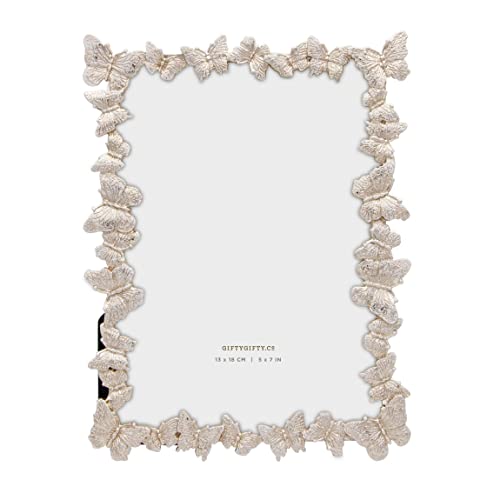 Gifty Gifty Butterfly Photo Frame 5”X7” For Vertical And Horizontal Display On Tabletops, Home Decor, Wedding, Vacation, Graduation, Or Any Milestone Photos (Gold With White Brush) #TOP29