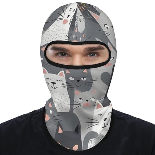 Breathable Balaclava, Cute Funny Grey Cats Pattern Face Cover, Ski Mask for Outdoor Sports & All-Season Use