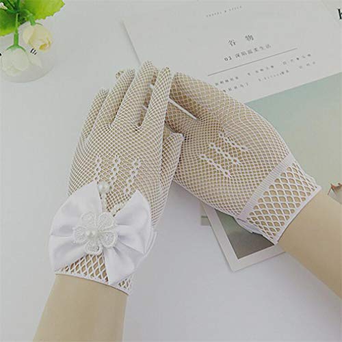 Sevenfly Flower Girls Bow Tie Lace Gloves for Wedding Ball Girl Dress Cosplay Party Gloves(White)3