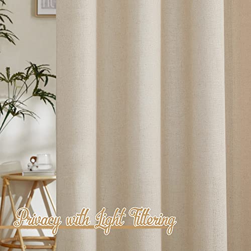 NICETOWN Cream Beige Linen Curtains & Drapes 84 inches Long, Grommet Flax Linen Burlap Semi Sheer with Light Filtering Privacy Window Treatments for Living Room, W52 x L84, 2 Pieces