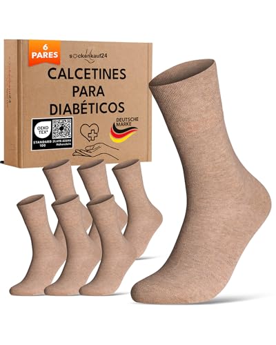 sockenkauf24 Calcetines Diabéticos Hombre 39-42 Beige Mujer 97% Algodón sin Elástico y sin Costuras con Cintura de Confort 6 Pares