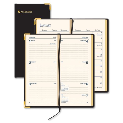 AT-A-GLANCE 2014 Fine Diary, Weekly and Monthly Diary, Black Leather, 3.31 x 6.81 x .38 Inches (70-1110-05)