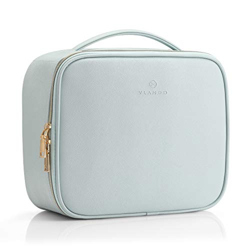 Vlando Travel Makeup Bag Faux Leather Large Make Up Bag Makeup Organzier Bag for Women with Adjustable Dividers for Makeup Brushes Travel Accessories