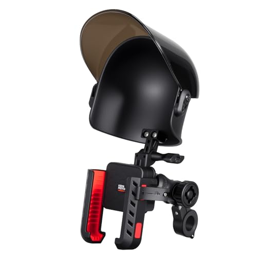 KEMIMOTO Motorcycle Phone Holder with Sun Hat, 360° Adjustable Quick Release Anti-Vibration, Fits 4.7