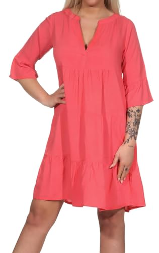 Sublevel Damen Viskose Mini-Kleid Tunika 3/4 Arm LSL-413 einfarbig Middle Orange L