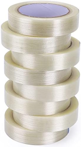 8-Pack Filament Strapping Tape 6.3mil x 1inch x 27yds Commodity Grade Heavy Duty Transparent Reinforced Fiberglass Tape, Thickened and Super Sticky