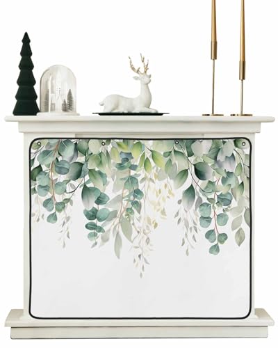 Sage Green Eucalyptus,Magnetic Fireplace Cover Decorative Indoor For Brick Fireplace,Insulation Fireplace Blocker Blanket Draft Stop Hot Heat,Contemporary White Botanical Watercolor 39Wx32H