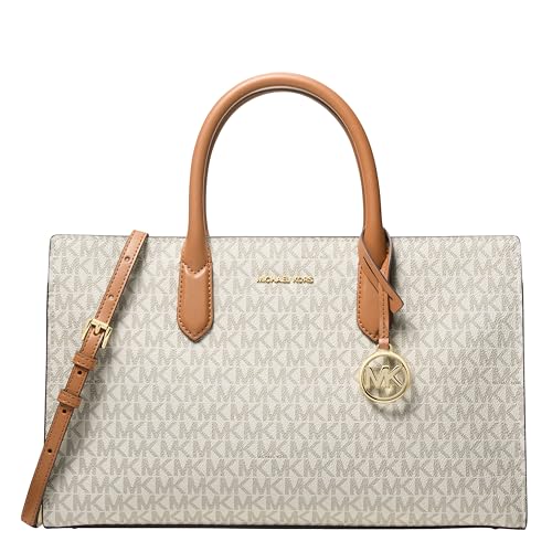 Michael Kors Womens Scarlett Medium Top-Zip Satchel Gold-Tone Hardware/MK Signature Semi Lux Black Vanilla/Acorn