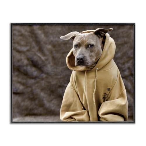 Dog Wearing Yellow Hoodie Pet, 11 x 14 Inch Framed Giclée Print