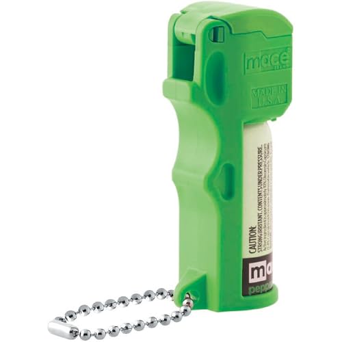 Mace Brand Pocket Model Pepper Spray, 0.39 oz, 10 Feet Range, Max Strength 10% OC Formula, Long Lasting UV Dye, Flip Top Safety Cap, Self Defense Pepper Spray for Women & Men - Neon Green