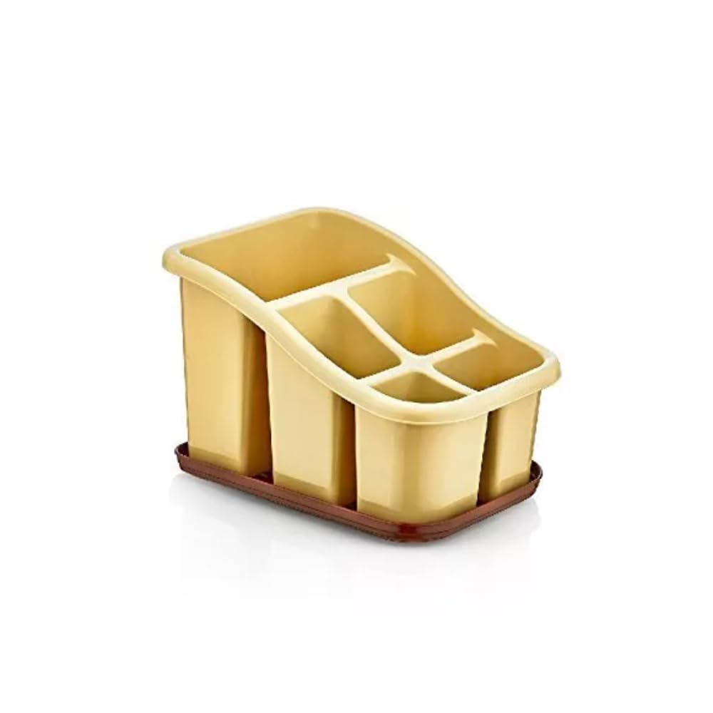 Stolmet Beige Cutlery Drainer With Tray - 3 Or 5 Pocket Utensil Holder - Bpa Free - Ideal For Kitchen And Camping (, 5 Compartments)