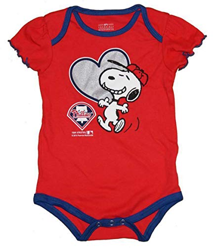 VF Philadephia Phillies Girl's Team Logo Infant Creeper Bodysuit - Team Colors (Red, 0-3 Months, Philadelphia Phillies)