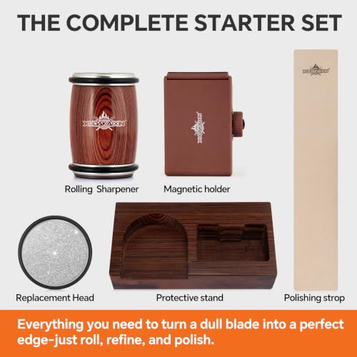 Image of Luxury Knife Sharpening Kit - Patented Multi-Angle Premium Rolling Knife Sharpener for Chef, Fruit, and All Steel Knives,Gift for Men /Dad (Brown)