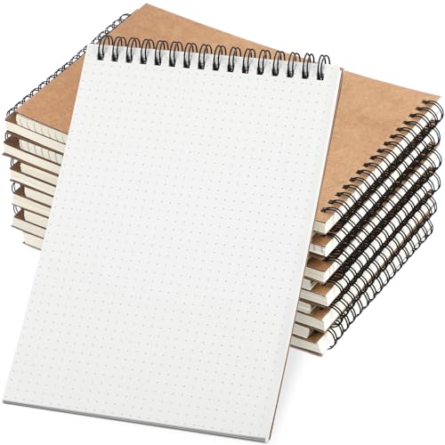 Engrowtic 2 Pcs Dot Grid Notebook Top Spiral Notebook A5 Size Bullet Dotted Paper Hardcover Dot Journal 8.3''x 5.8'' 140 Pages Spiral Notepads for Sketching Drawing Writing School Office (Brown)