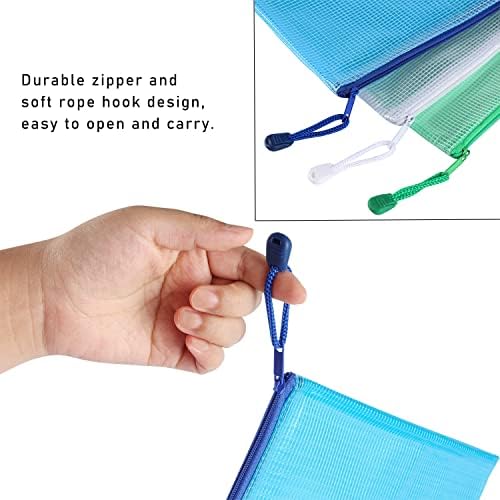 Mr.do A4 Thick Zip Document Wallet File Bag Folders with Label Pocket Plastic Wallets with Zipper Pouch Waterproof Hanging for School Office Supplies Paper Filing Household Bills Receipts Storage 5PCS
