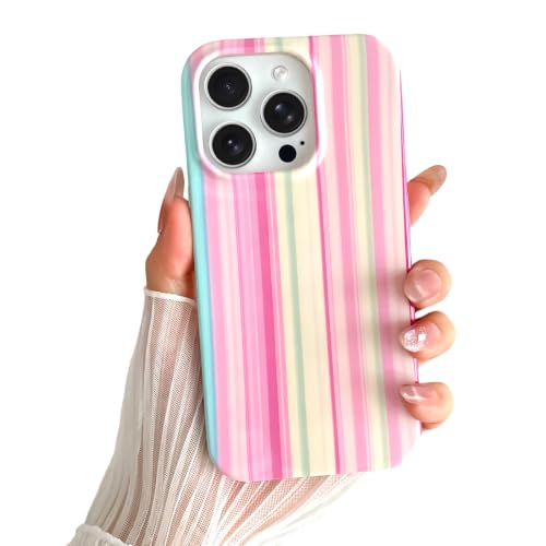 Yeddabox for iPhone 14 Pro Case Rainbow Striped Phone Case for Women Girls, Gradient Pink
