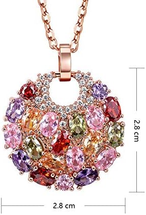 Mecool Pendant Necklace Rose Golden Necklace Cubic Zirconia Necklace Multi-Stone Round Disc Pendant Necklace
