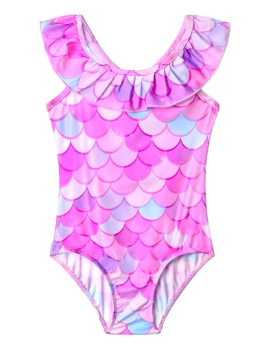Image of Snowheart Girls Swimsuit One Piece Bathing Suit Kids Quick Dry Shoudler Ruffle Floral Swimwear for 3-12 Years Old