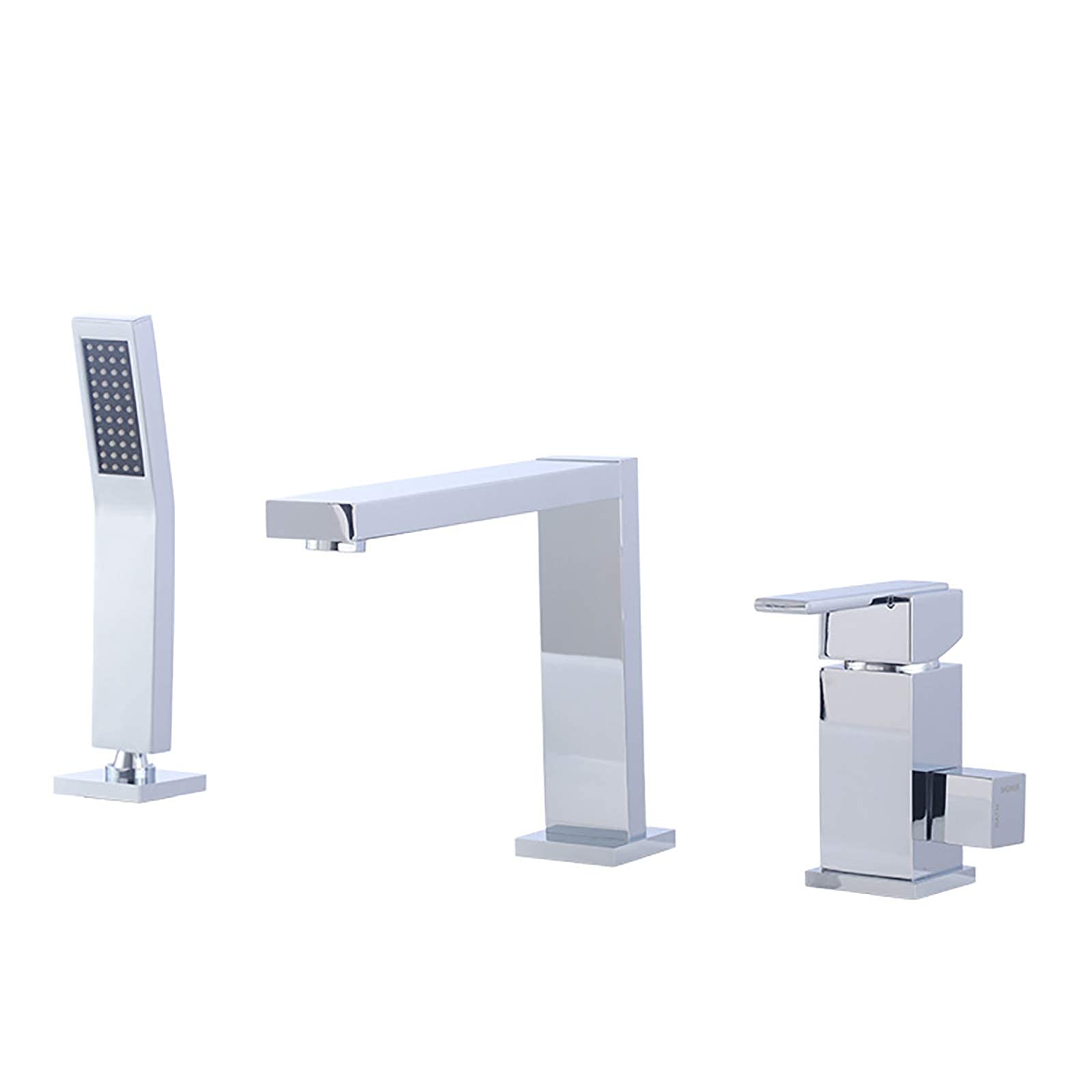 QUSYZD Chrome Bathtub Faucet with Handheld Shower Head, Widespread Tub Faucet Set Deck Mount Tub Filler Faucet 3 Holes Tub Tap for Bathroom,