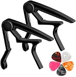 Guitar Capo for Acoustic, Classical, Electric Guitars, Ukulele, Mandolin, Banjo, and other string musical instruments, Quick Release, Memory Silicone Pad, Buzzing-Free (Black & Black)