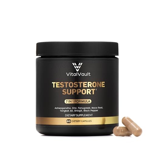 VitalVault Natural Testosterone Booster for Men, 7-in-1 Male Performance Supplement with Tongkat Ali, Ashwagandha, Shilajit, Fenugreek, Maca, Energy & Stamina Support
