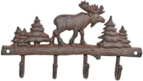 Cast Iron Moose Wall Key Rack Holder 4 Hooks Coat Hook Home Decor image 2