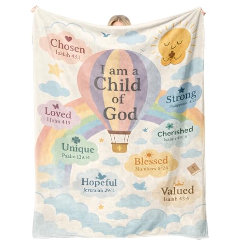 Sereni Tide I Am a Child of God Christian Throw Blanket Gift, Inspiring Scripture Bible Verse Nursery Decor, 50'' x 60'', Baptism First Communion Confirmation Birthday Christmas Baby Shower