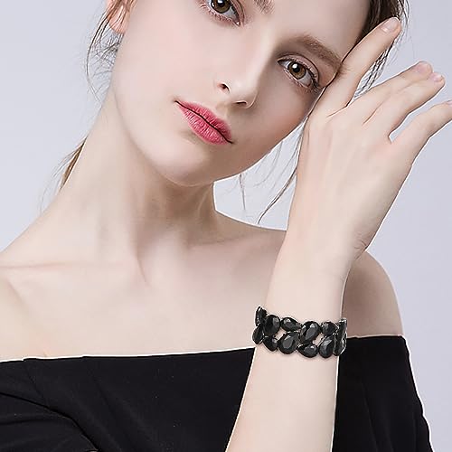 EVER FAITH Wedding Austrian Crystal Elastic Stretch Bangle Bracelet for Bride, Art Deco Elegant Taerdrop Vintage Party Wrist Jewelry for Woman2