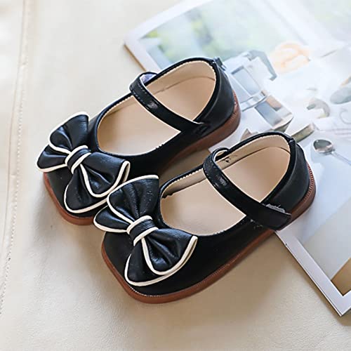 Spring and Summer Girls Casual Shoes Bow Hook Loop Solid Color Comfortable Single Shoes Toddler Girls Running Shoes Black2