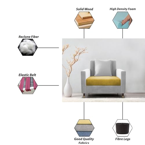 Image of Casaliving Garcia 1 Seater Sofa Set for Living Room (Yellow Grey Colour) Premium Fabric Sofa