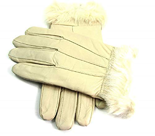 LADIES FUR TRIMMED REAL LEATHER FULLY LINED GLOVES IN LIGHT