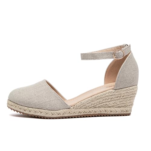 Image of Altxic Women's Closed Toe Canvas Ankle Strap Espadrilles Wedge Sandals