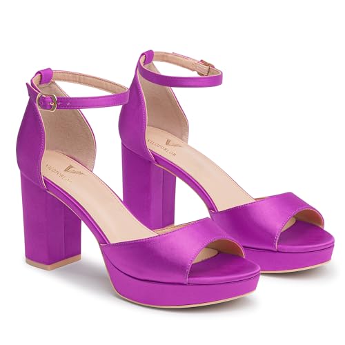 Image of High Heels Chunky Platform Heels for Women Ankle Strap Comfy Open Toe Block Heeled Sandals Party Prom Wedding Dress Pumps