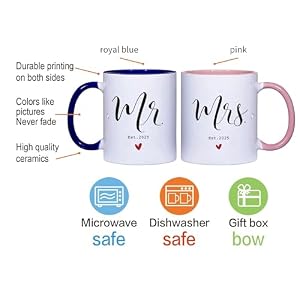 Mr Mrs Est 2025 Coffee Mugs Novelty Funny Wedding Shower Gifts Mugs Set Prospective Newlyweds Mugs Gift for Couples Engagement Gift for Bride Groom Hers His Newlyweds 23