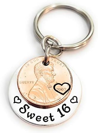 Sweet 16 Happy 16th Birthday Coin Lucky 2007 Penny Key Chain for New Driver