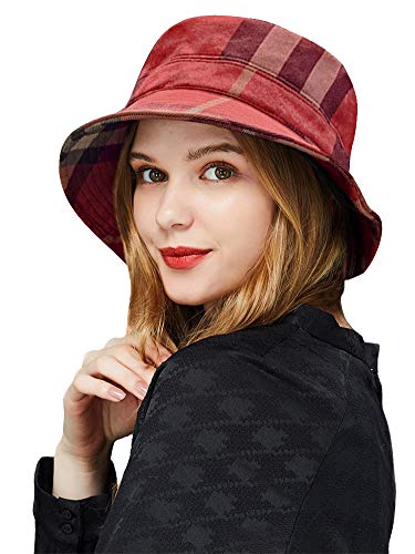 Docila Stylish Plaid Tartan Bucket Hat For Women Retro Patchwork Lattice Wide Brim Holiday Sun Cap Ideal Red Collections #TOP4